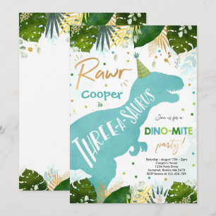 Invitation Dinosaur Trois-A-Saurus Party Dino 3e anniversaire