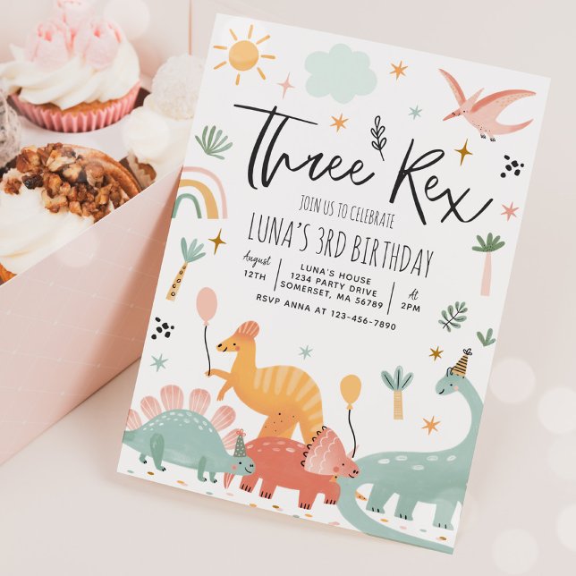 Invitation Dinosaur Trois Rex 3e fête d'anniversaire (Créateur téléchargé)