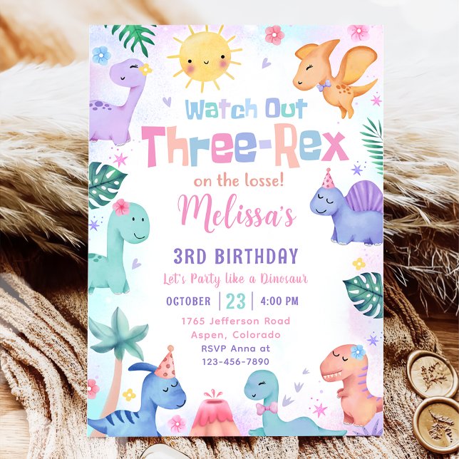 Invitation Dinosaur Trois Rex 3e fête d'anniversaire (Créateur téléchargé)