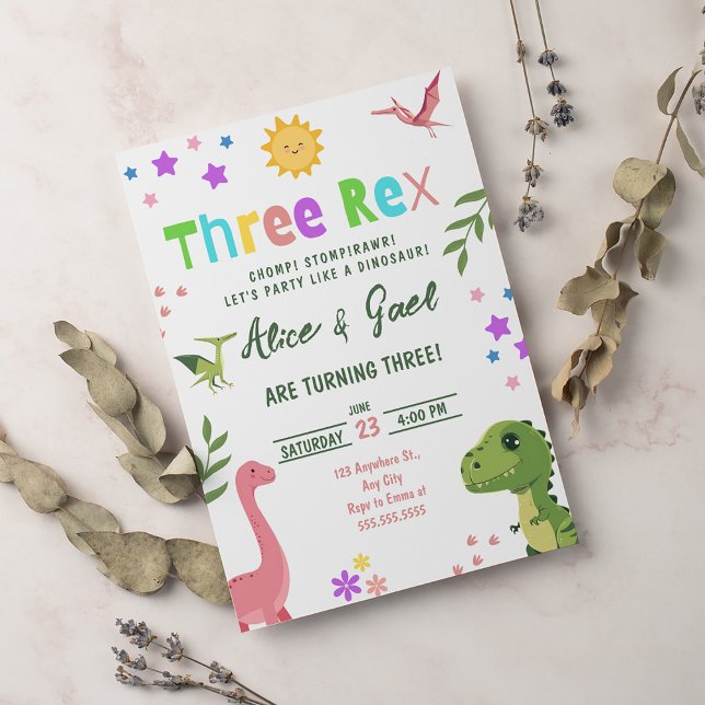 Invitation Dinosaur Trois Rex 3e fête d'anniversaire (Créateur téléchargé)