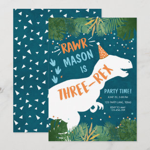 Invitation Dinosaur Trois Rex T-Rex RAWR 3e anniversaire