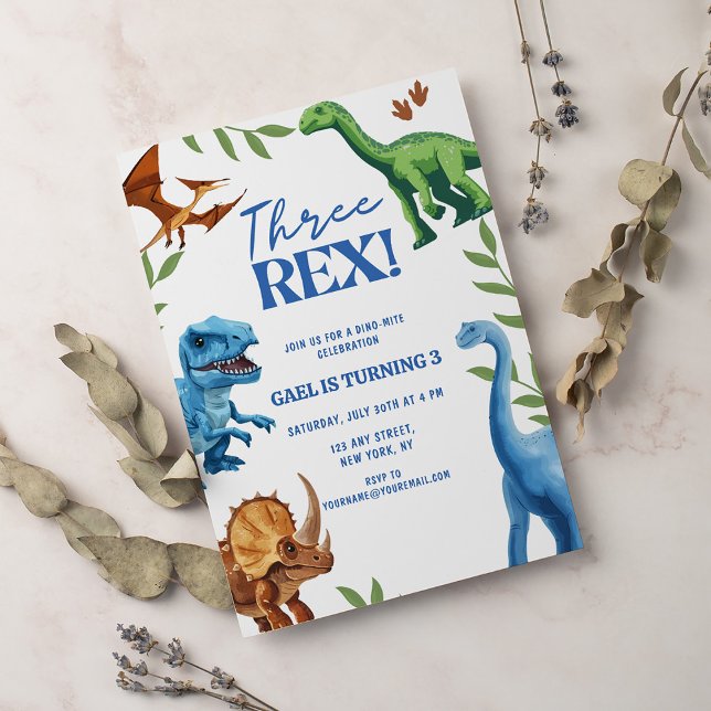 Invitation Dinosaur Trois Rex Vert Anniversaire (Créateur téléchargé)