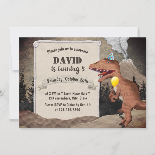 Invitation Dinosaur & Volcano Prehistory Boys Anniversaire (Devant)