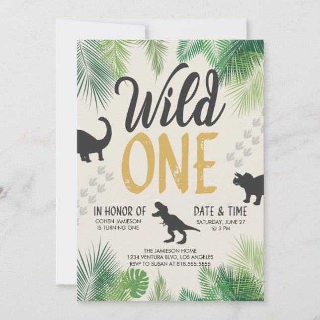 Invitation Dinosaur Wild One - Premier anniversaire (Devant)