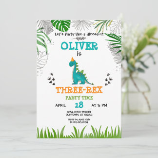 Invitation Dinosaure Anniversaire Garçon aquarelle turquoise 