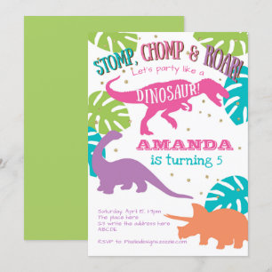 Invitation Dinosaure Anniversaire Invitation, Rose, Fille Ann