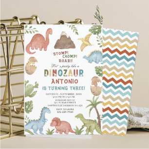 Invitation Dinosaure aquarelle estomac chompe roar partie ann