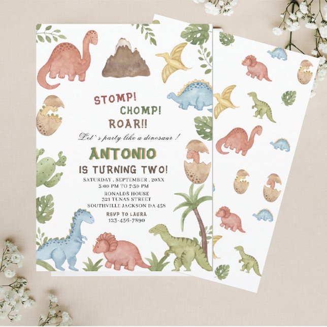Invitation Dinosaure aquarelle estomac chompe roar partie ann (Créateur téléchargé)