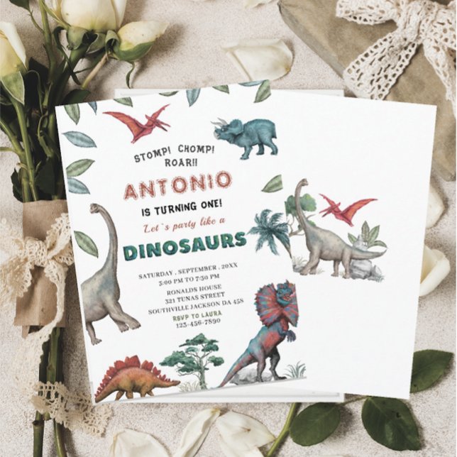 Invitation Dinosaure aquarelle estomac chompe roar partie ann (Créateur téléchargé)