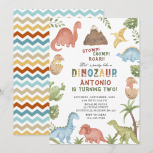 Invitation Dinosaure aquarelle estomac chompe roar partie ann