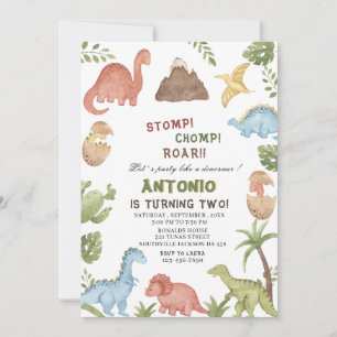 Invitation Dinosaure aquarelle estomac chompe roar partie ann