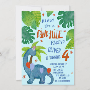 Invitation Dinosaure aquarelle mignonne fête d'anniversaire