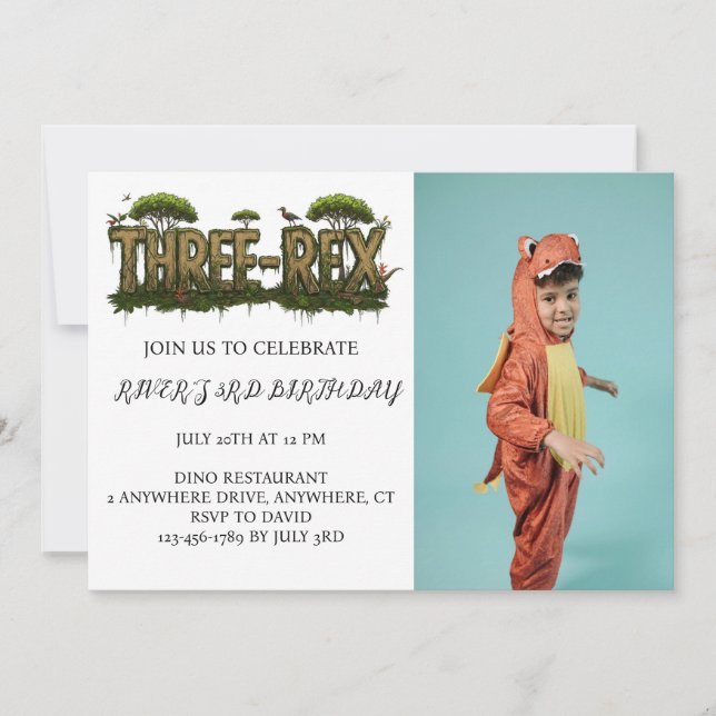 INVITATION DINOSAURE AVEC PHOTO PERSONNALISÉE (Devant)