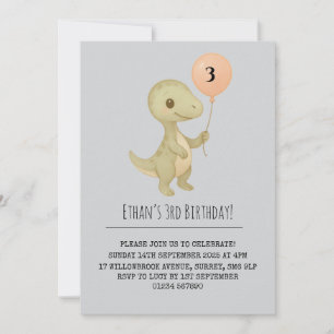 Invitation Dinosaure Bébé mignon avec ballons Anniversaire