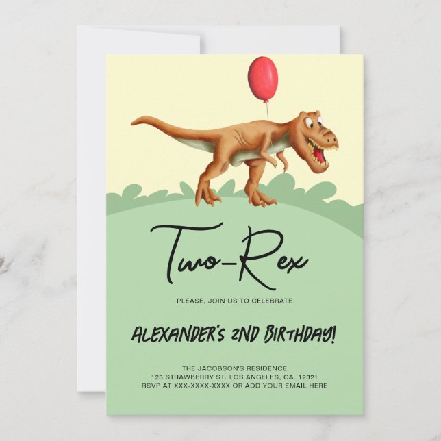 Invitation Dinosaure bicolore à la fête d'anniversaire (Devant)
