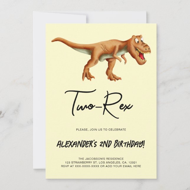 Invitation Dinosaure bicolore minimaliste fête d'anniversaire (Devant)