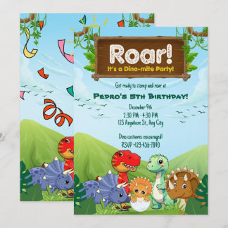 Invitation Dinosaure Bleu et Vert de rôti fête d'anniversaire
