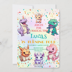 Invitation Dinosaure coloré mignon anniversaire de enfant de 