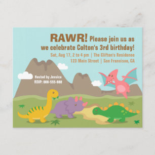 Invitation Dinosaure coloré mignon fête d'anniversaire