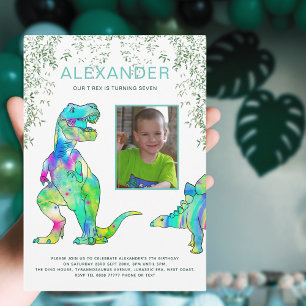 Invitation Dinosaure coloré T-Rex fête d'anniversaire