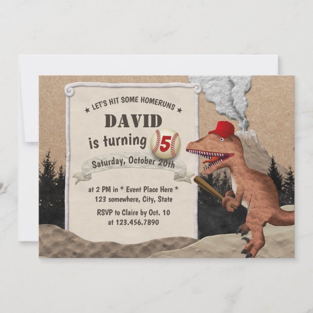 Invitation Dinosaure De Baseball Garçons Fête D'Anniversaire  (Devant)