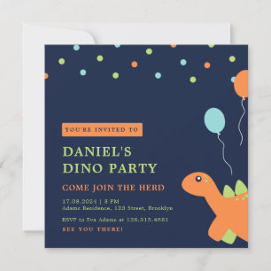 Invitation Dinosaure de fête Confetti coloré Anniversaire