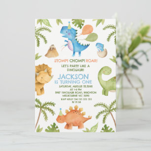 Invitation Dinosaure de fête de la pompe colorée 1er annivers