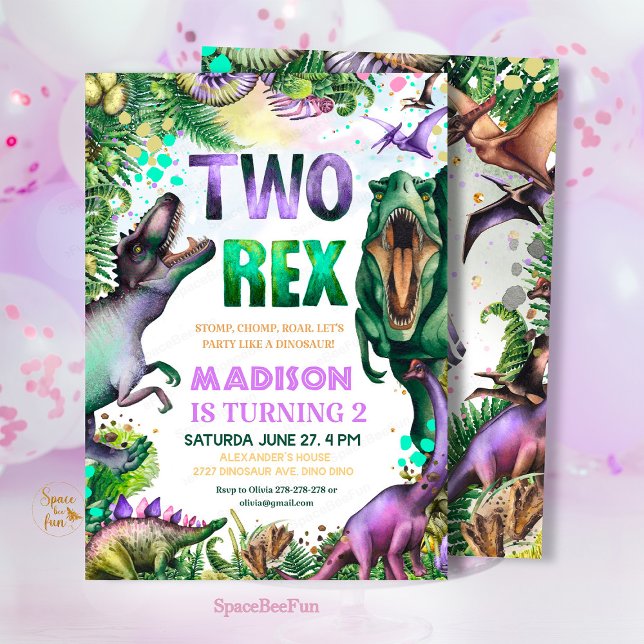 Invitation Dinosaure Deux Rex Fête d'anniversaire  (Dinosaur TWO Rex Invitation,Boy Dinosaur Party,birthday invitation Dino,Tropical Two rex birthday,di)