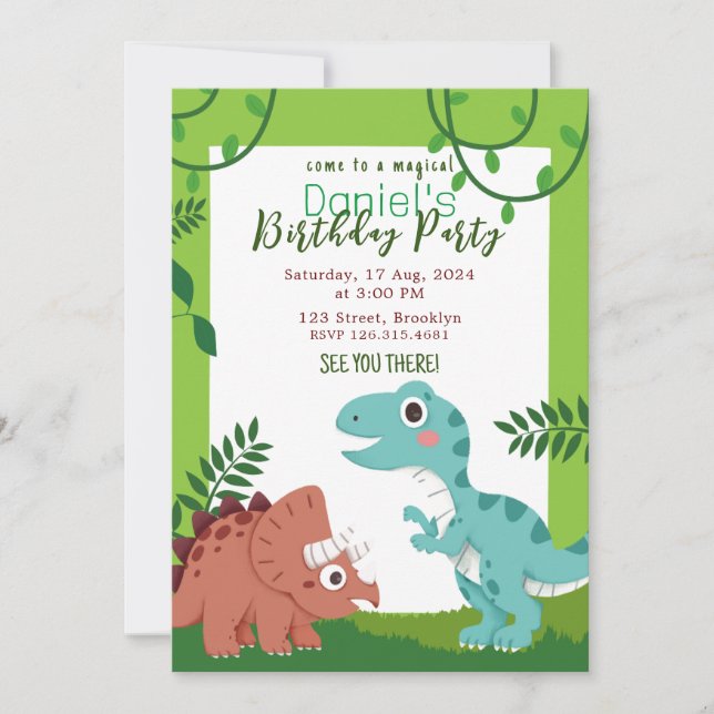 Invitation Dinosaure enfantin coloré Jouer (Devant)