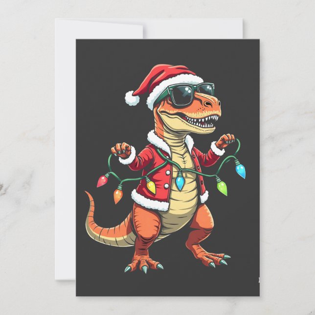 Invitation Dinosaure enveloppé de lumières de Noël Santa Hat (Devant)