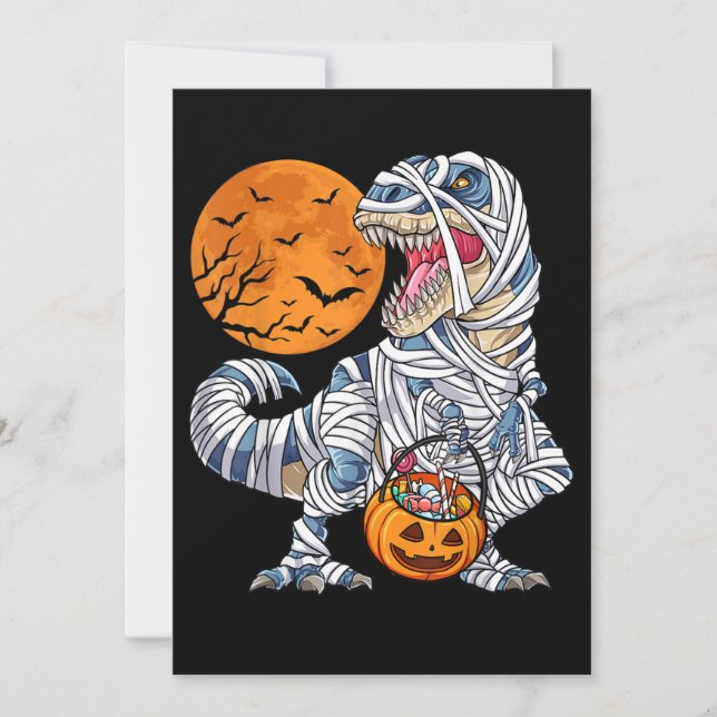 Invitation Dinosaure Halloween T rex Momie Citrouille (Devant)