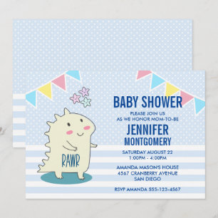 Invitation Dinosaure Jaune mignonne avec Baby shower Happy St