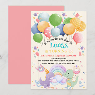 Invitation Dinosaure Licorne Arc-en-ciel donut ballon motif m