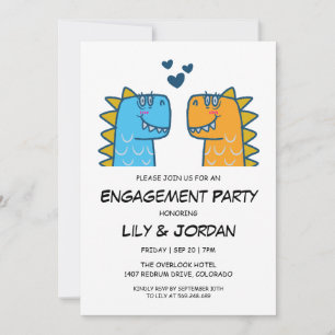 Invitation Dinosaure mignon couple dessin fiançailles