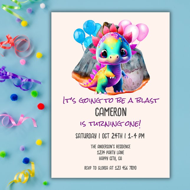 Invitation Dinosaure mignon pour être le premier anniversaire (Créateur téléchargé)