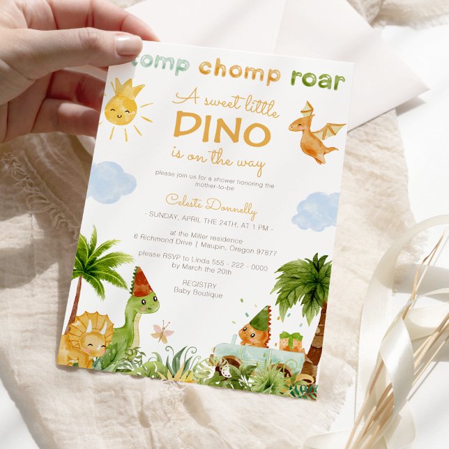 Invitation Dinosaure moderne blanc doux petit Baby shower (Créateur téléchargé)