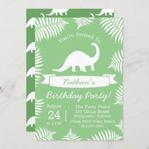 Invitation Dinosaure moderne Brontosaurus & Jungle Ferns