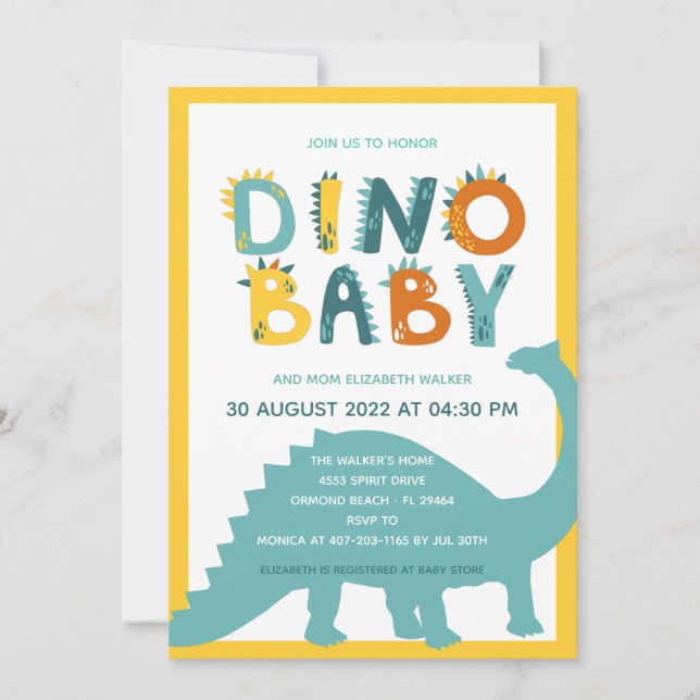 Invitation Dinosaure Nouveau-né bébé garçon douche  (Devant)