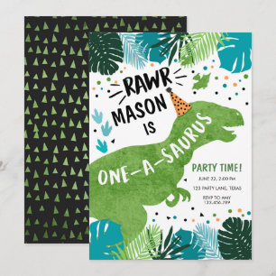 Invitation Dinosaure One-A-Saurus RAWR 1er Anniversaire Invi