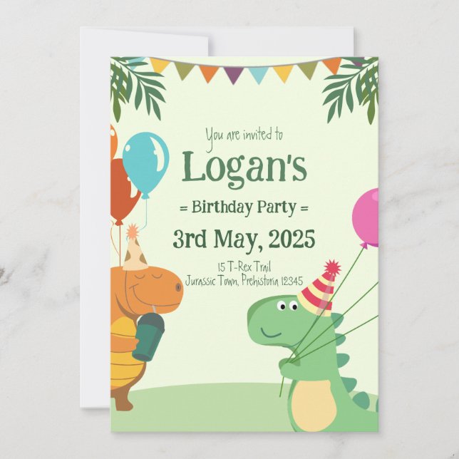 Invitation Dinosaure personnalisé pour la fête d'anniversaire (Devant)