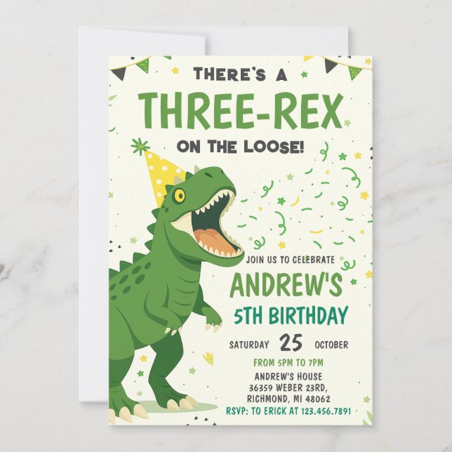 Invitation Dinosaure personnelle Anniversaire pour garçon (Devant)