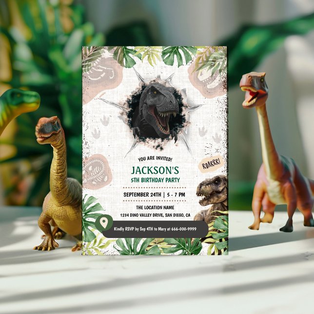 Invitation Dinosaure préhistorique T-rex Boy Birthday Party (Prehistoric Dinosaur T-rex boy birthday party invitation)