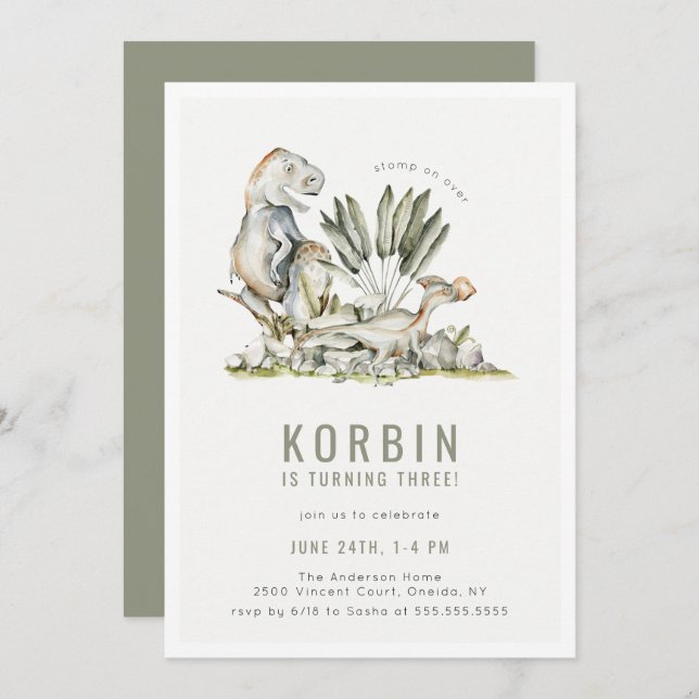 Invitation Dinosaure préhistorique Thème Anniversaire (Devant / Derrière)