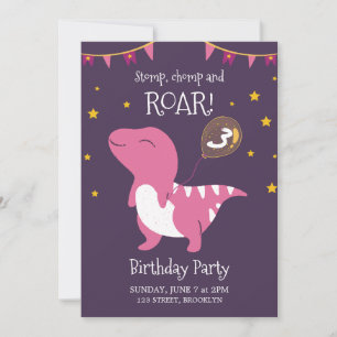 Invitation Dinosaure Roche Violet Et Rose Anniversaire