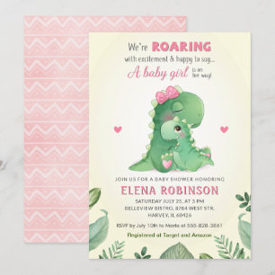 Invitation Dinosaure rose Bébé Fille Douche Wild Sweet Parsem