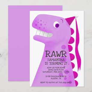 Invitation Dinosaure rose princesse fête d'anniversaire