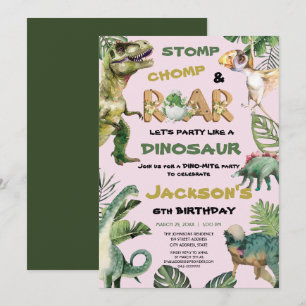 Invitation Dinosaure Rose Thème Anniversaire