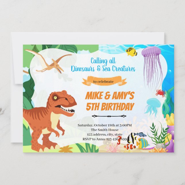 Invitation Dinosaure sous la fête conjointe de la mer (Devant)