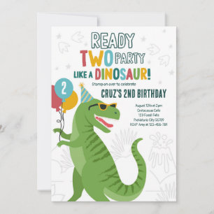 Invitation Dinosaure T-Rex 2e fête d'anniversaire