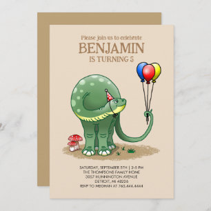 Invitation Dinosaure tenant Ballons Anniversaire